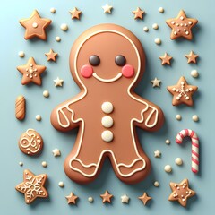 3D Gingerbread Man with Cute Ornaments