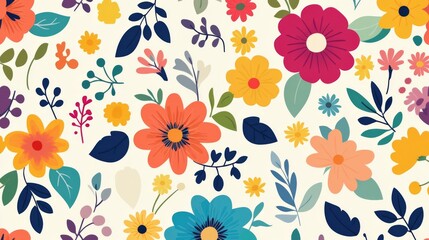 Delicate and vibrant abstract flowers bloom in a seamless design, showcasing an array of colors against a gentle cream backdrop, perfect for brightening any space.