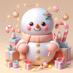 3D Snowman with Mittens and Cute Ornaments