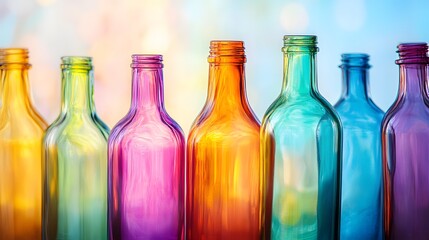 Colorful Glass Bottles with Blurred Background