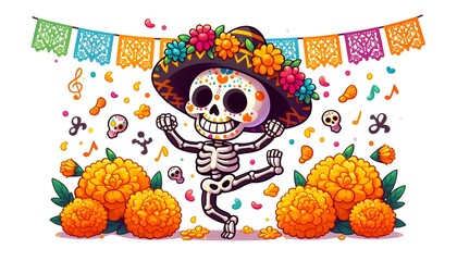 Fototapeta premium Joyful Skeleton Dance - Day of the Dead Celebration