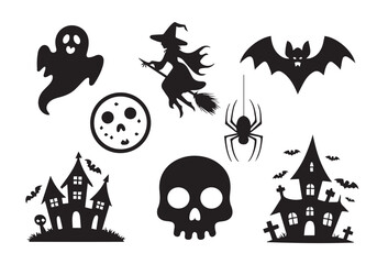 Vector Halloween elements. Black silhouettes, isolated on white background Halloween clipart