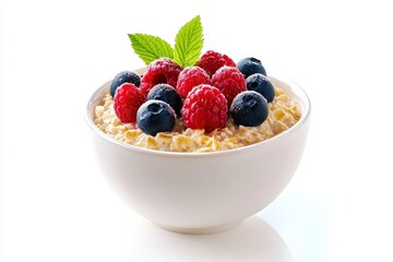 Delicious oats with berries in a bowl against a light backdrop