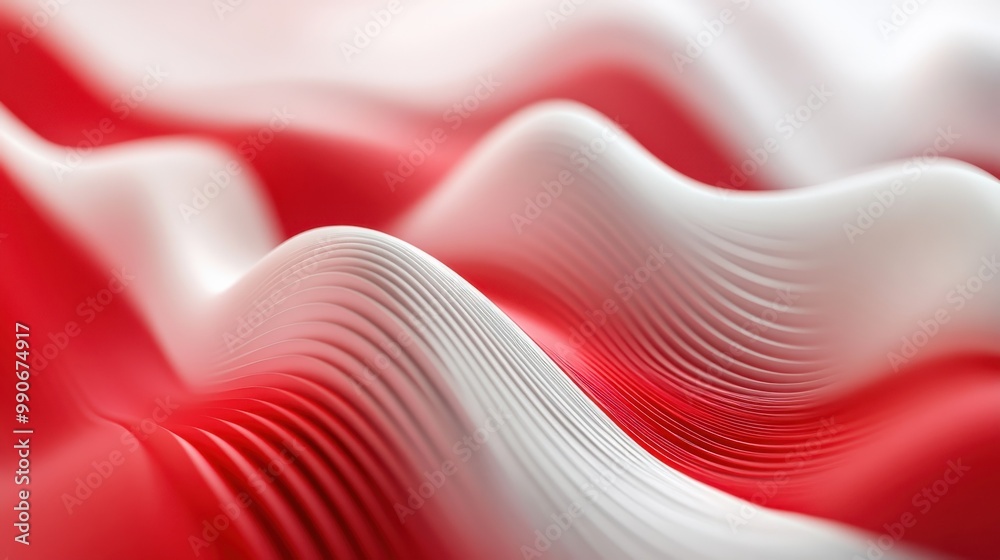 Poster flowing waves of red and white fabric create a stunning visual effect in a soft, elegant arrangement