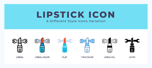 Lipstick icon set with different styles. Vector illustration.