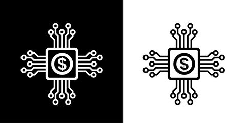 Digital money icon. Business icon. Online business. Black icon. Silhouette icon