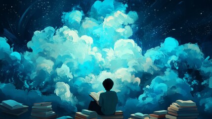 Imaginary dreamlike motivational illustration. Person dreaming. Education and school related image.