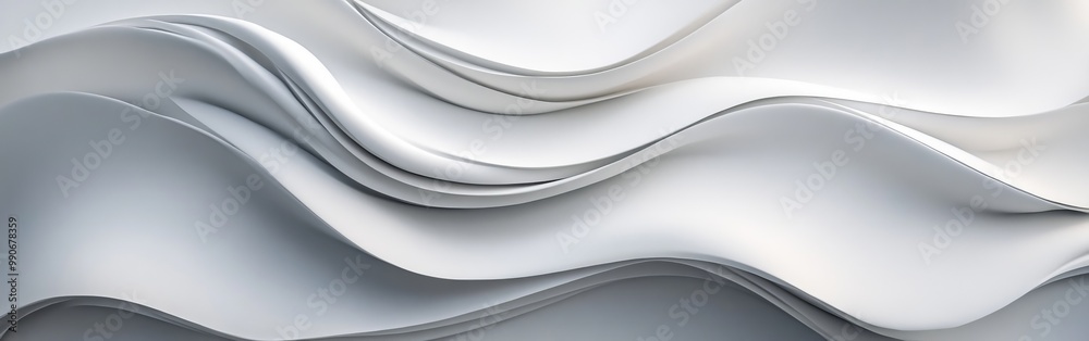 Poster elegant waves of silver fabric flowing gracefully in soft light revealing texture and depth