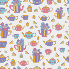 Garden tea party elements seamless pattern