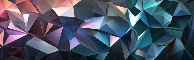 Fototapeta premium Colorful geometric abstract design featuring sharp-edged facets with a blend of blue and pink tones creating depth and visual interest