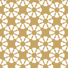 Abstract geometric pattern with crosses, stripes, lines. Seamless vector background. White and gold ornament. Modern reticulated graphic design.