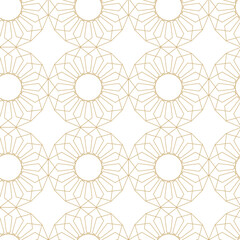 Abstract geometric pattern with crosses, stripes, lines. Seamless vector background. White and gold ornament. Modern reticulated graphic design.