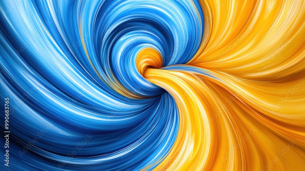 Poster Swirling blue and yellow patterns create a vibrant abstract design in a dynamic spiral formation
