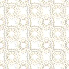 Abstract geometric pattern with crosses, stripes, lines. Seamless vector background. White and gold ornament. Modern reticulated graphic design.