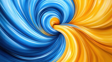 Swirling blue and yellow patterns create a vibrant abstract design in a dynamic spiral formation