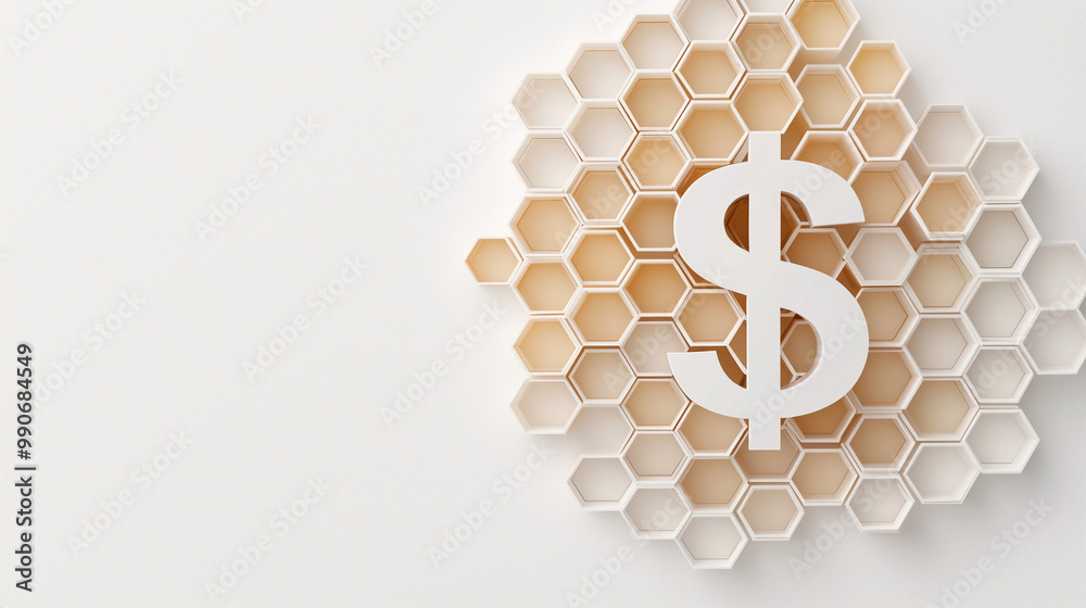 Wall mural dollar sign in hexagon pattern: a minimalist, modern design featuring a white dollar sign symbol nes