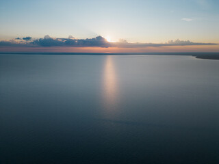 Calm in the Baltic Sea off the coast of Estonia on an early summer morning, photo from a drone.
