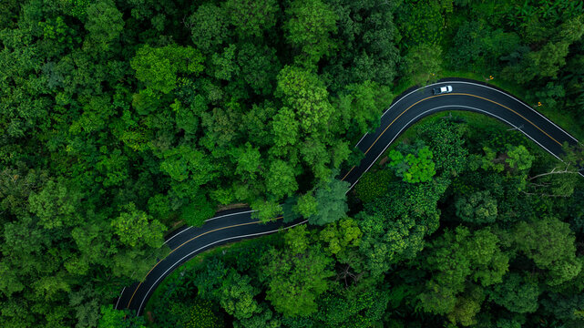 Road of No. 1095, Pai, Mae Hong Son, Chiang Mai Thailand aerial drone point of top view