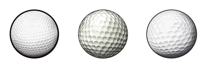 Vector illustration of golf balls in various angles, showcasing realistic textures, ideal for sports and golfing themes.