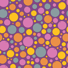 bright and colourful neon bubbles on purple background seamless pattern