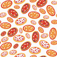 3D pizza art tossed on cream background seamless pattern