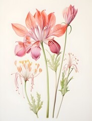 Obraz premium Intricately detailed watercolor of a vibrant, scientifically accurate botanical flower with graceful, structures