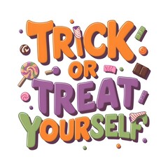A fun candy-filled design with the phrase Trick or Treat Yourself