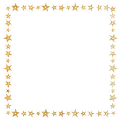 Gold sparkling star square border frame on transparent blank ground