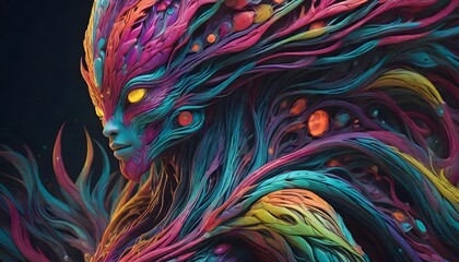 Highly detailed portrait of an alien with vibrant colors and intricate patterns, Generative AI.