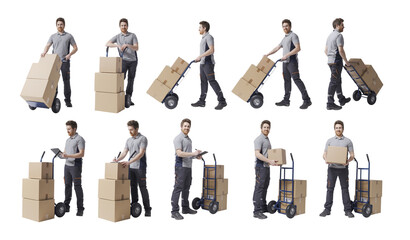 Delivery man at work portraits collection