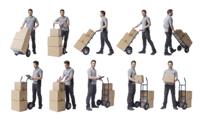 Delivery man at work portraits collection