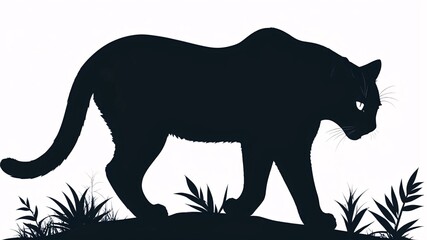 Obraz premium Black panther silhouette walking through tall grass.