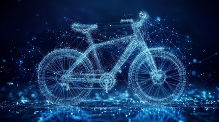 Fototapeta premium Abstract Network Communication, Blue Bicycle Hologram, Cyberspace, Innovation, Technology Concept