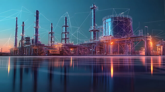 Oil production low poly wireframe banner template. Polygonal naphtha industry