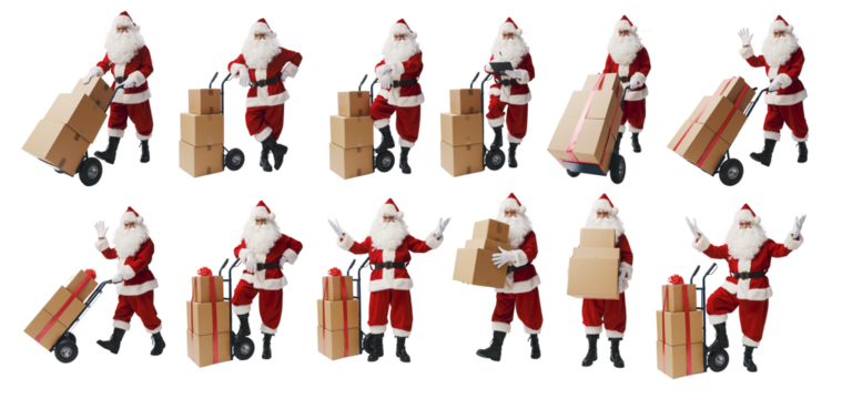Santa Claus carrying delivery boxes