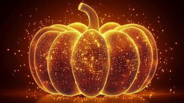 Glowing Abstract 3D Rendered Pumpkin with Network Connections on a Dark Background for Halloween