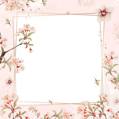 Fototapeta premium Vintage Japanese png floral frame cherry blossom and hibiscus art print, remix from artworks by Megata Morikaga