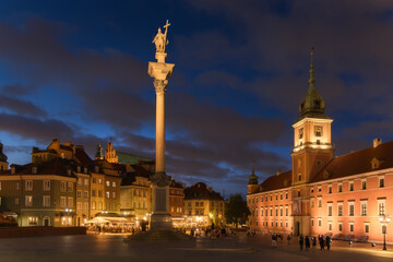 Illuminated Old Town Square in Warsaw at Dusk, Poland