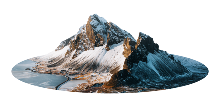 Snow mountain png oval badge sticker, nature photo, transparent background - Powered by Adobe