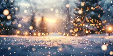 Winter-themed Facebook post background with snow and holiday lights