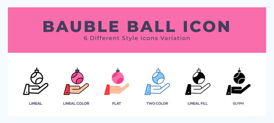Bauble ball set of icons. Vector illustration with different styles.