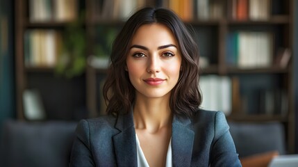 Fototapeta premium Portrait of a Young Woman in a Blazer, Smiling Confidently