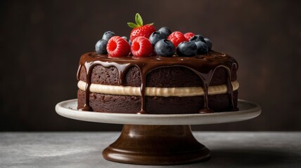  Sweet chocolate cake with blank space