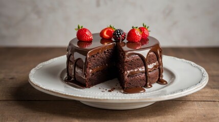  Sweet chocolate cake with blank space