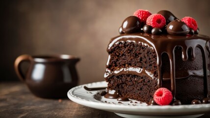  Sweet chocolate cake with blank space