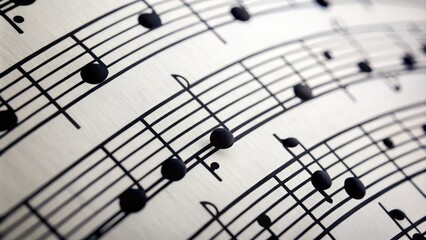 Fototapeta premium On a pristine white background, a stave unfurls, its notes and symbols a symphony of black and white,