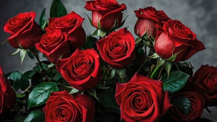 Vivid red roses displayed