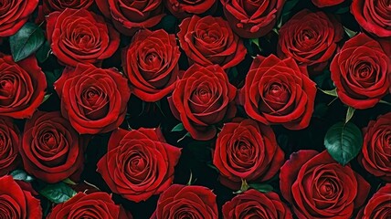 Vivid red roses displayed
