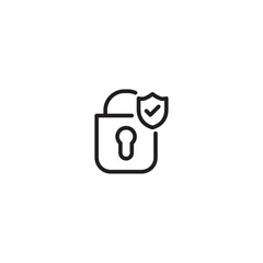 Icon of a padlock with a shield and checkmark. This icon represents security, protection, and safety. Editable icon.