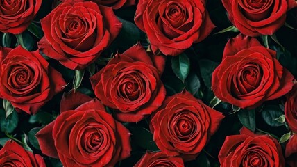 Vivid red roses displayed